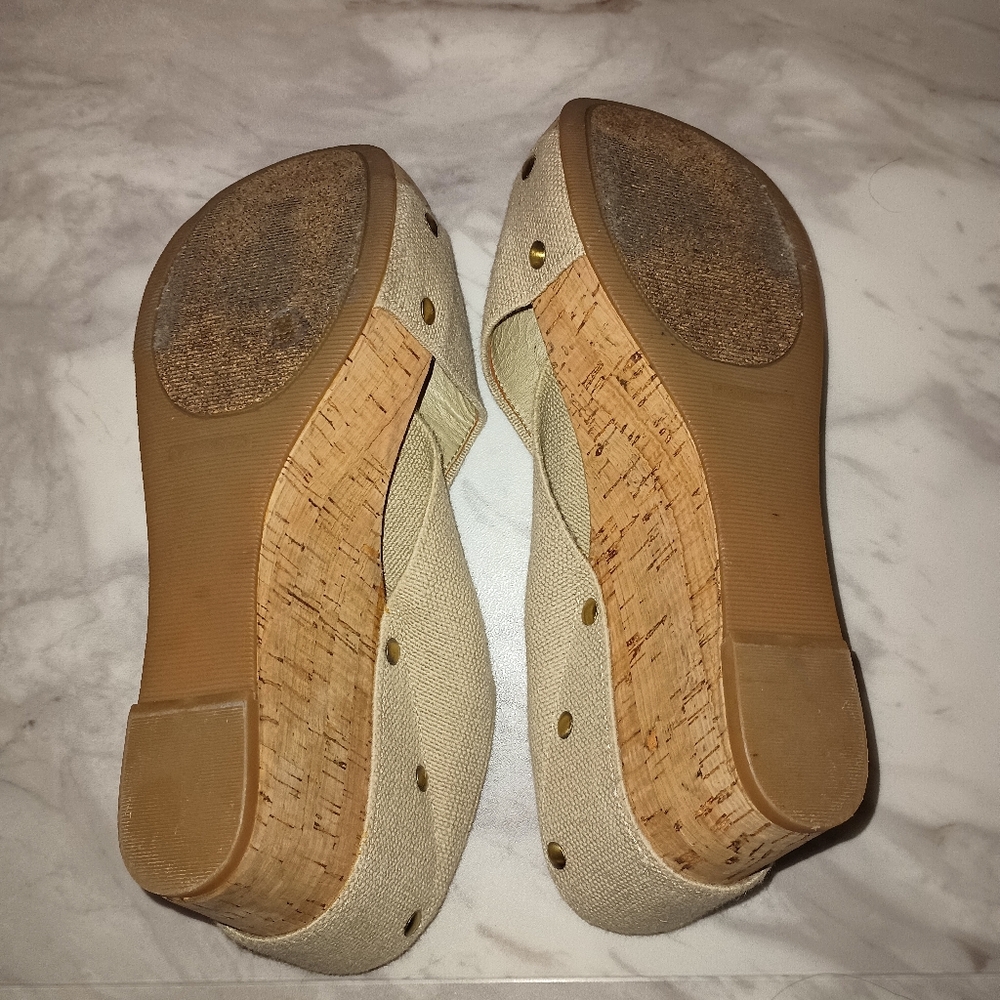 Lucky Brand Miller Tan Cross-Strap Cork Wedge Sandals 8.5 - Picture 6 of 8